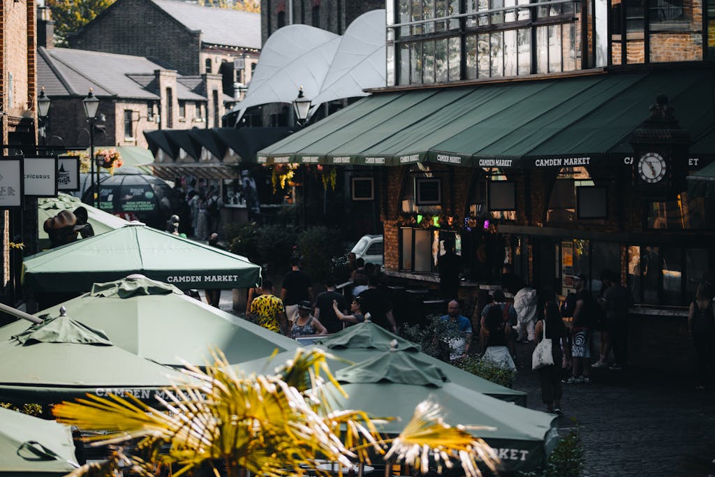 Explore the lively Camden Market with bustling stalls and vibrant atmosphere in London, England.