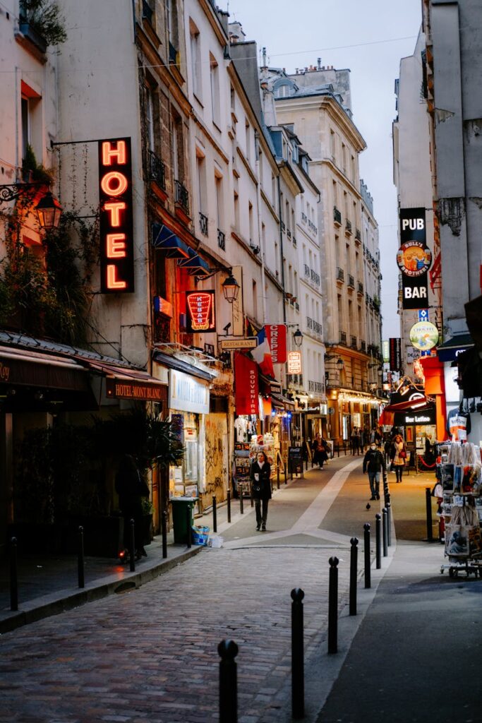 bars on city narrow street